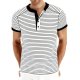 Men's Black and White Striped Henley Short-Sleeve Shirt with Contrast Trim