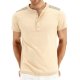 Men's Beige Henley Short-Sleeve Shirt with Striped Shoulder Details