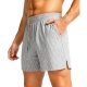 Men's Light Gray Striped Elastic Waist Shorts with Side Slits
