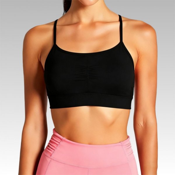 Sleek Black Spaghetti-Strap Sports Bra with Pink Leggings