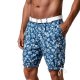 Men's Blue Floral Print Drawstring Waist Shorts with White Belt