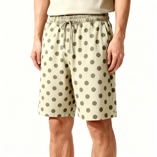 Beige & Gray Polka Dot Drawstring Shorts