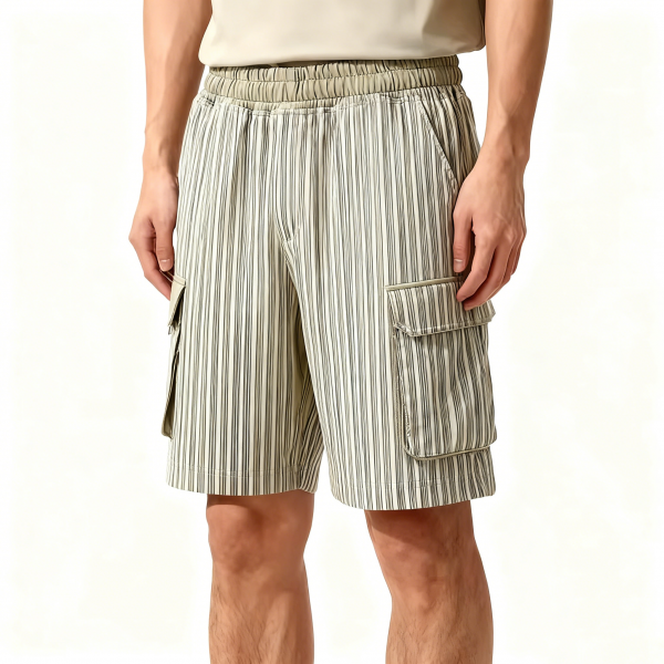Striped Light Beige Cargo Shorts