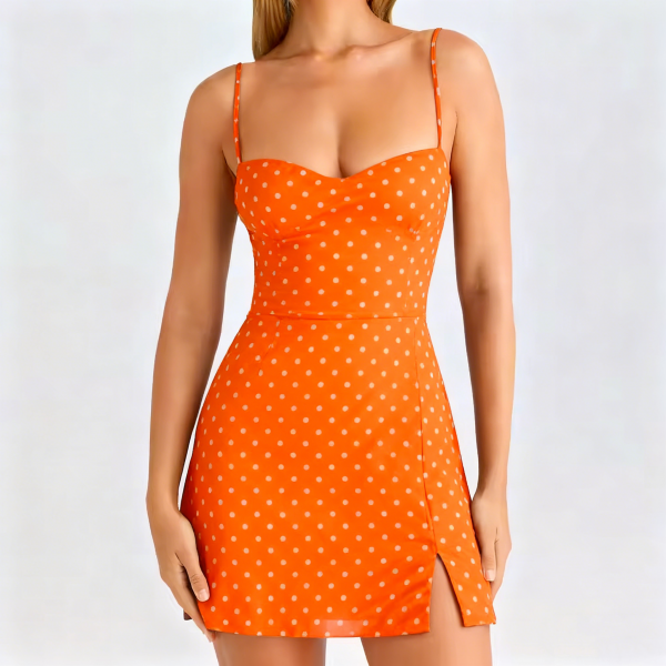 Orange Polka Dot Spaghetti Strap Dress