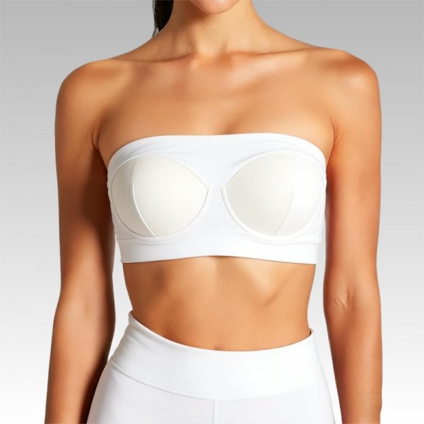 Strapless White Sports Bra with Seamless White Leggings