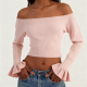 Soft Pink Off-Shoulder Knit Top with Flounce Cuffs